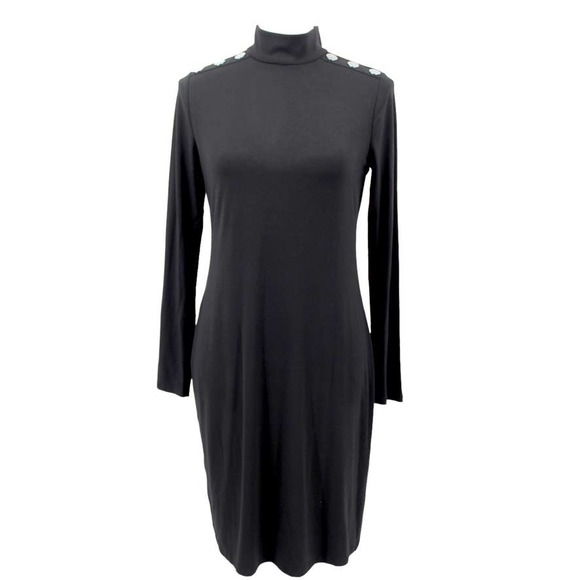 White House Black Market Petite Mock Neck Knit Long Sleeve Dress Button WHBM PS - Picture 2 of 4